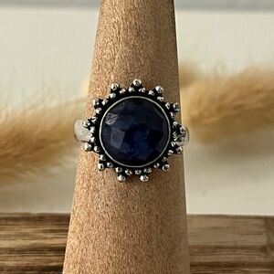 925 Sterling Silver Overlay Faceted Sapphire Gemstone Size 6.75